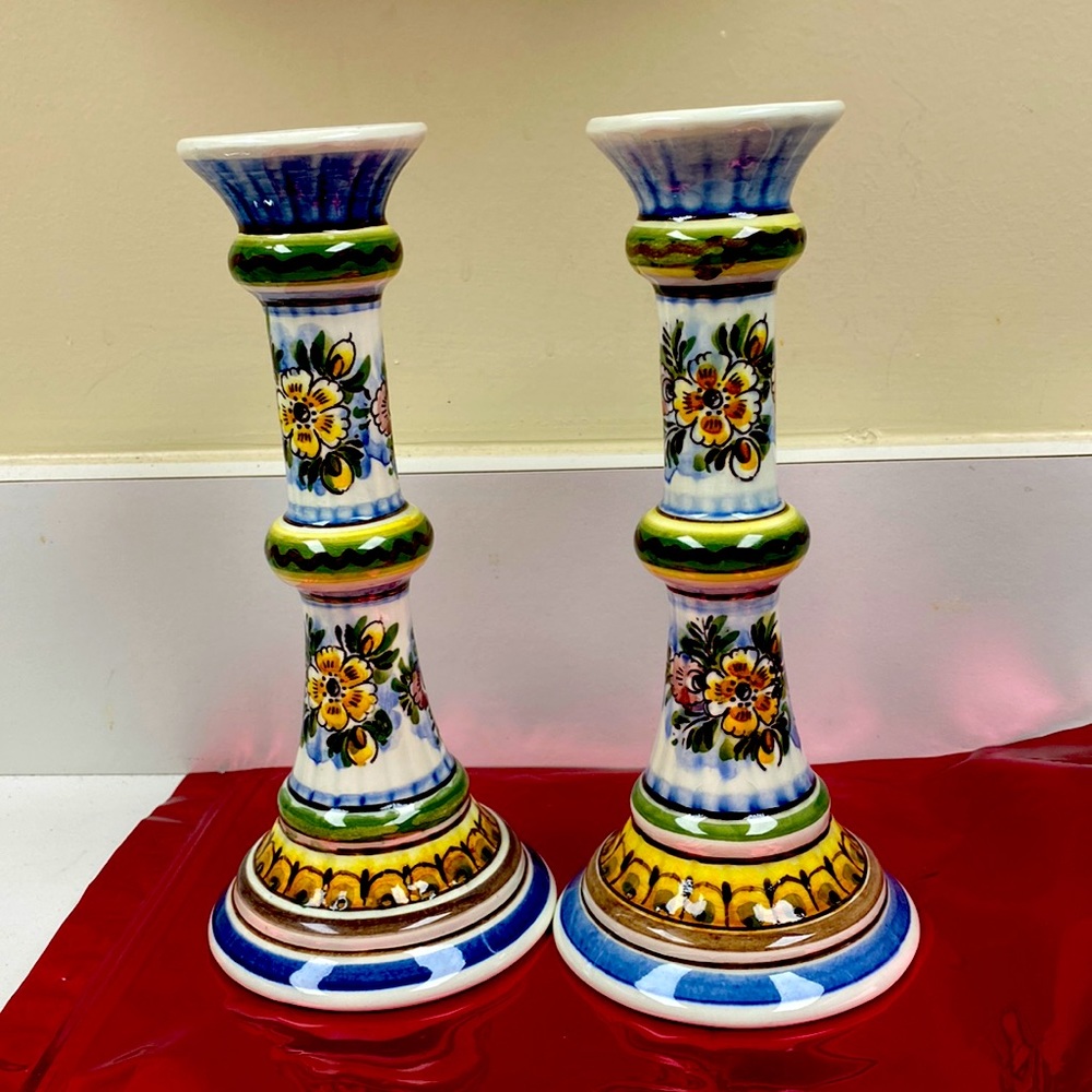 Set of 2 Vintage Hand Painted Beautiful Candle Holders NeverUsed